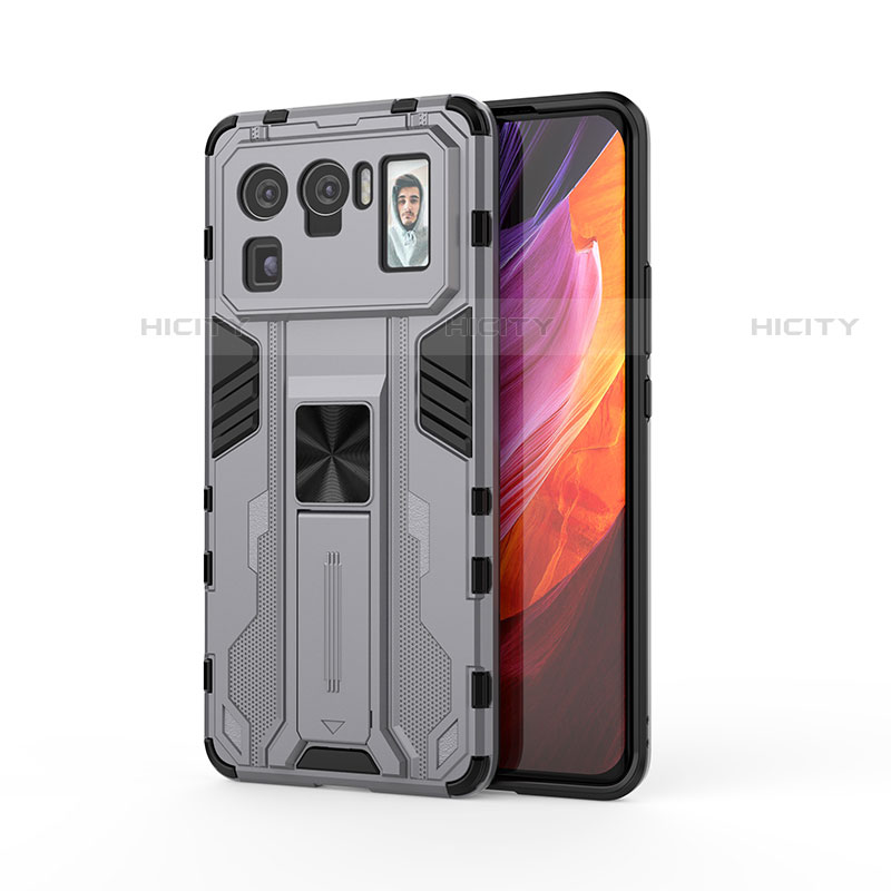 Coque Contour Silicone et Plastique Housse Etui Mat avec Aimant Magnetique Support pour Xiaomi Mi 11 Ultra 5G Gris Plus