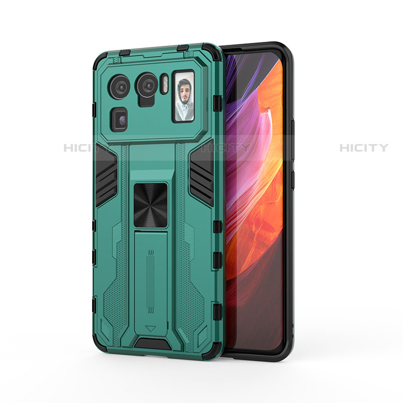 Coque Contour Silicone et Plastique Housse Etui Mat avec Aimant Magnetique Support pour Xiaomi Mi 11 Ultra 5G Vert Plus