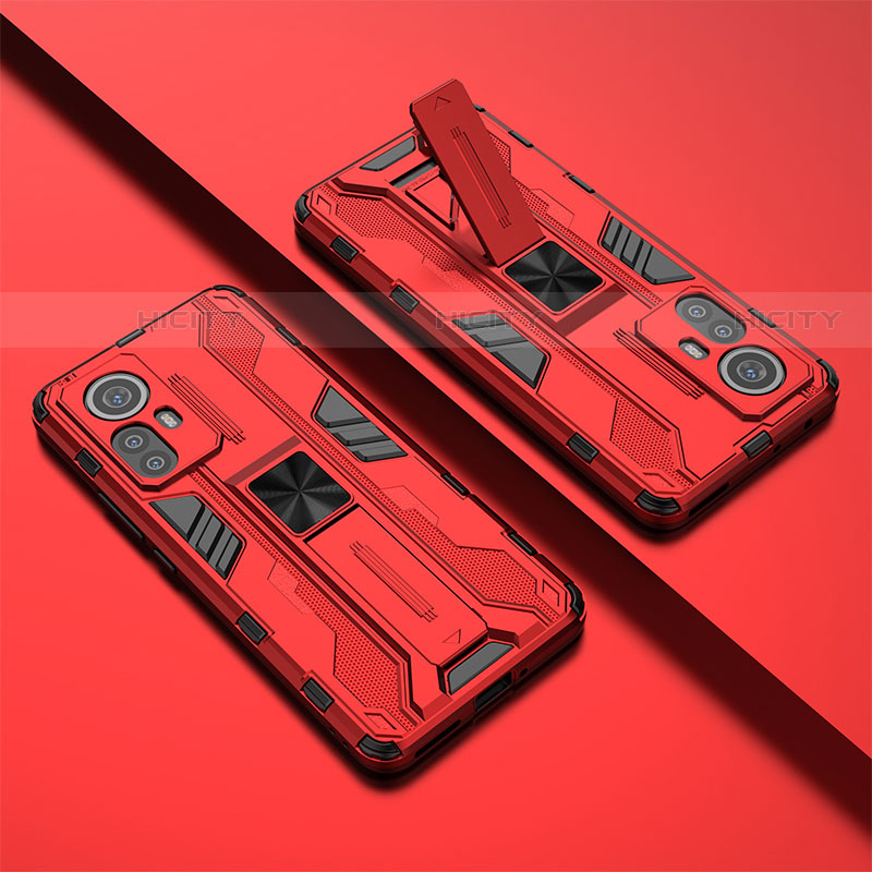 Coque Contour Silicone et Plastique Housse Etui Mat avec Aimant Magnetique Support pour Xiaomi Mi 12 Pro 5G Rouge Plus