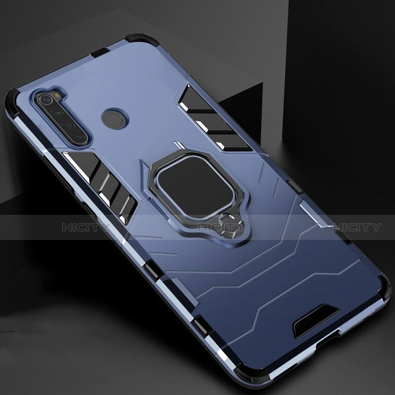 Coque Contour Silicone et Plastique Housse Etui Mat avec Aimant Magnetique Support pour Xiaomi Redmi Note 8 (2021) Bleu Plus