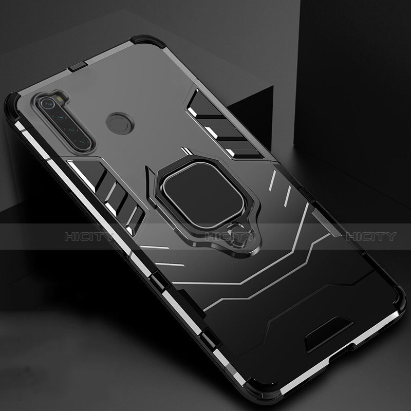 Coque Contour Silicone et Plastique Housse Etui Mat avec Aimant Magnetique Support pour Xiaomi Redmi Note 8 (2021) Noir Plus