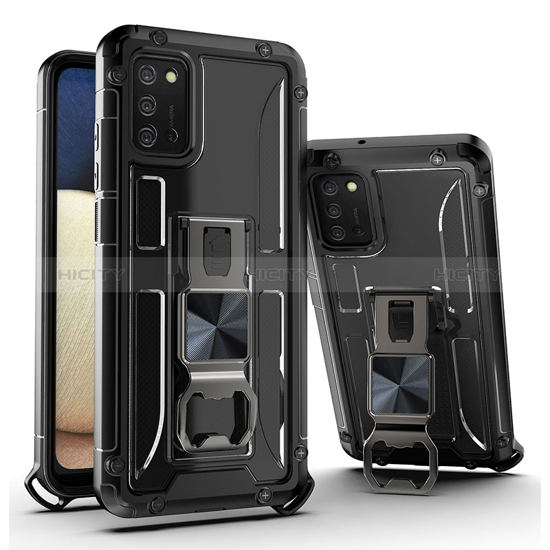 Coque Contour Silicone et Plastique Housse Etui Mat avec Aimant Magnetique Support Q01W pour Samsung Galaxy A02s Noir Plus