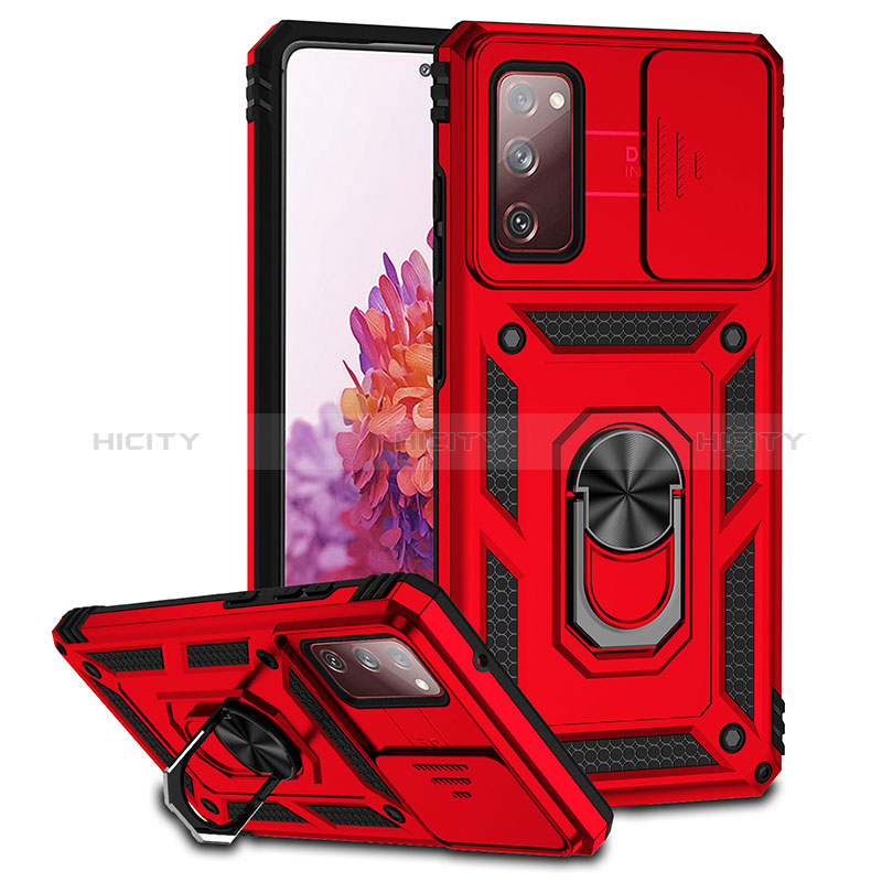 Coque Contour Silicone et Plastique Housse Etui Mat avec Aimant Magnetique Support Q01W pour Samsung Galaxy S20 FE 5G Rouge Plus