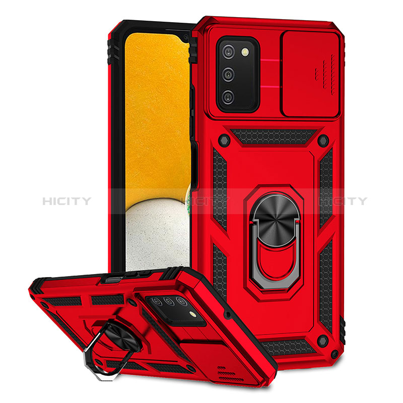 Coque Contour Silicone et Plastique Housse Etui Mat avec Aimant Magnetique Support Q02W pour Samsung Galaxy A02s Rouge Plus