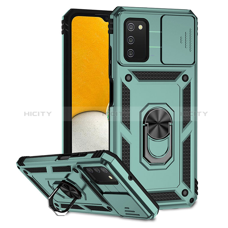 Coque Contour Silicone et Plastique Housse Etui Mat avec Aimant Magnetique Support Q02W pour Samsung Galaxy A02s Vert Plus