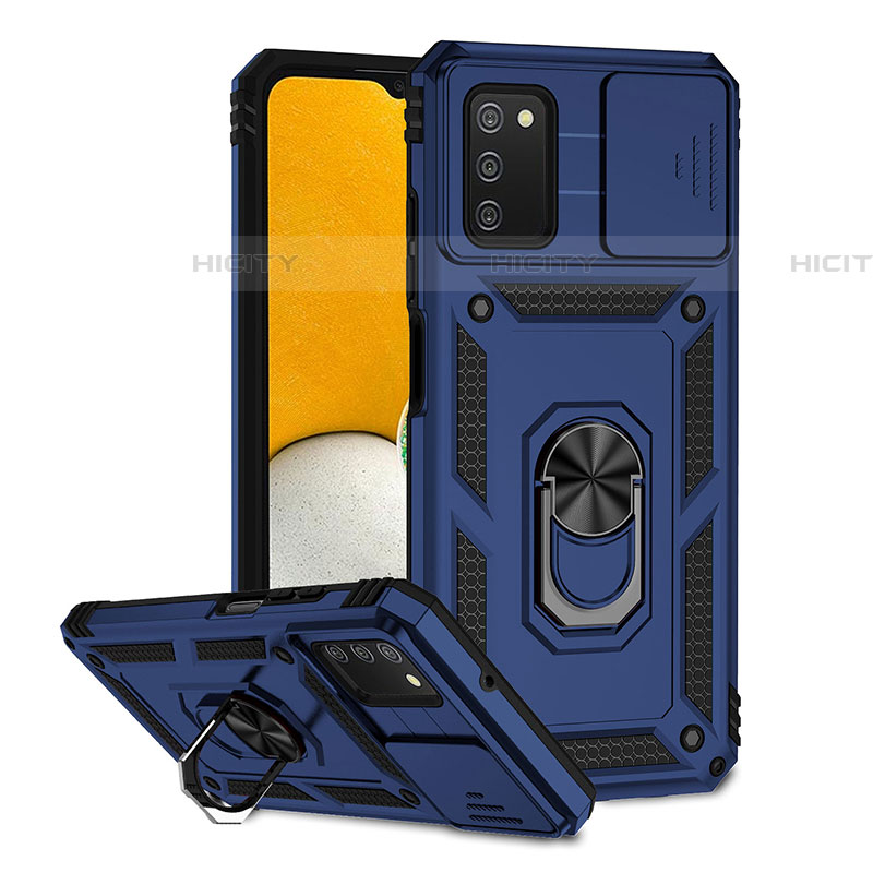 Coque Contour Silicone et Plastique Housse Etui Mat avec Aimant Magnetique Support Q02W pour Samsung Galaxy A03s Bleu Plus