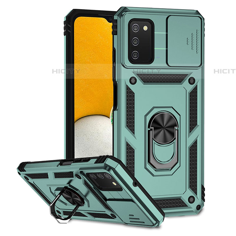 Coque Contour Silicone et Plastique Housse Etui Mat avec Aimant Magnetique Support Q02W pour Samsung Galaxy A03s Vert Plus