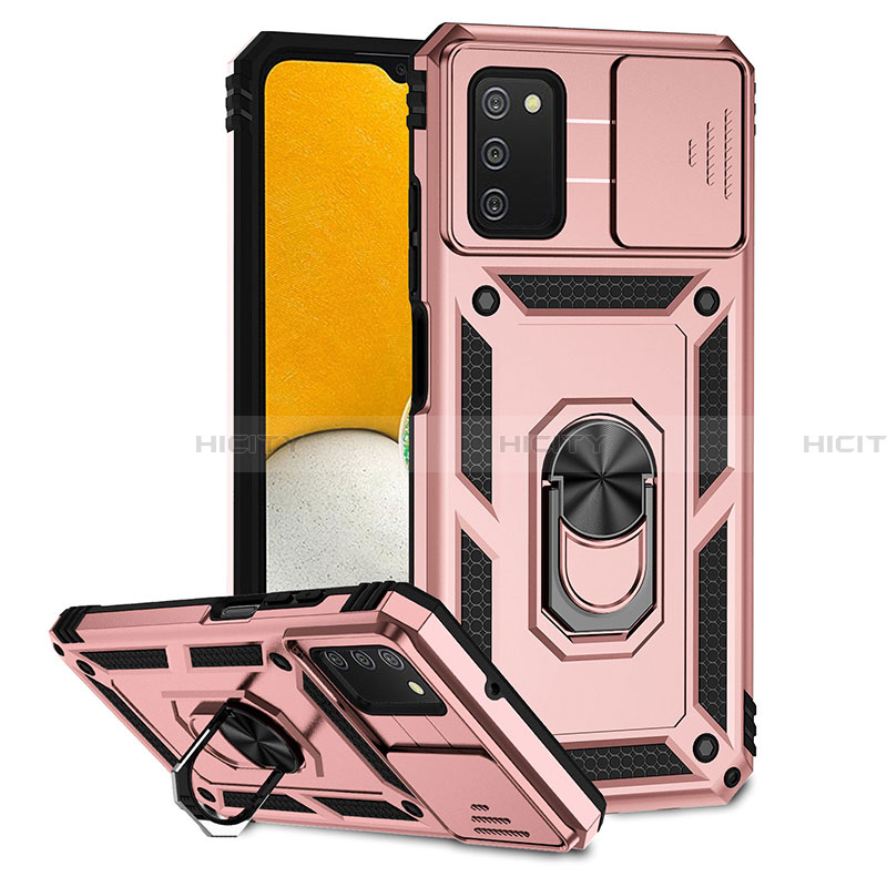 Coque Contour Silicone et Plastique Housse Etui Mat avec Aimant Magnetique Support Q02W pour Samsung Galaxy F02S SM-E025F Or Rose Plus