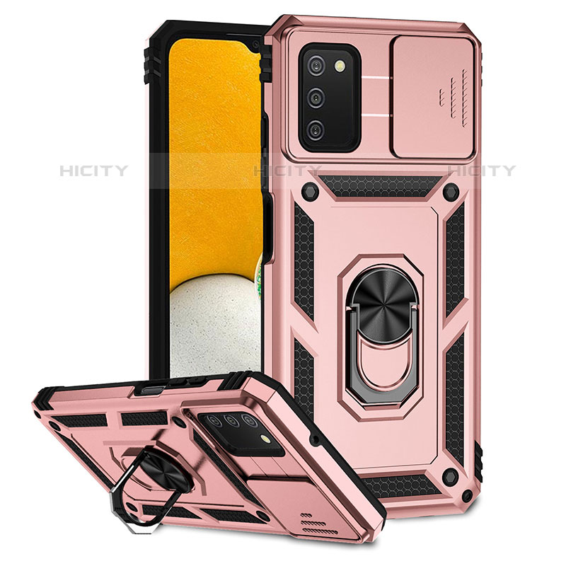 Coque Contour Silicone et Plastique Housse Etui Mat avec Aimant Magnetique Support Q02W pour Samsung Galaxy M02s Or Rose Plus