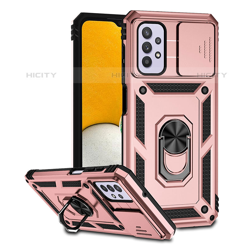 Coque Contour Silicone et Plastique Housse Etui Mat avec Aimant Magnetique Support Q02W pour Samsung Galaxy M32 5G Or Rose Plus