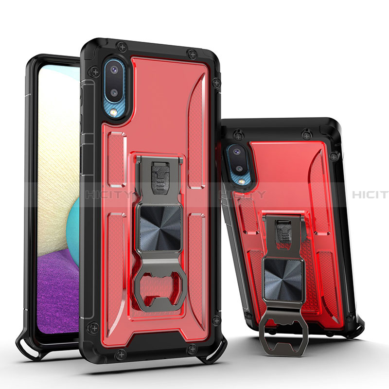 Coque Contour Silicone et Plastique Housse Etui Mat avec Aimant Magnetique Support QW1 pour Samsung Galaxy A02 Rouge Plus