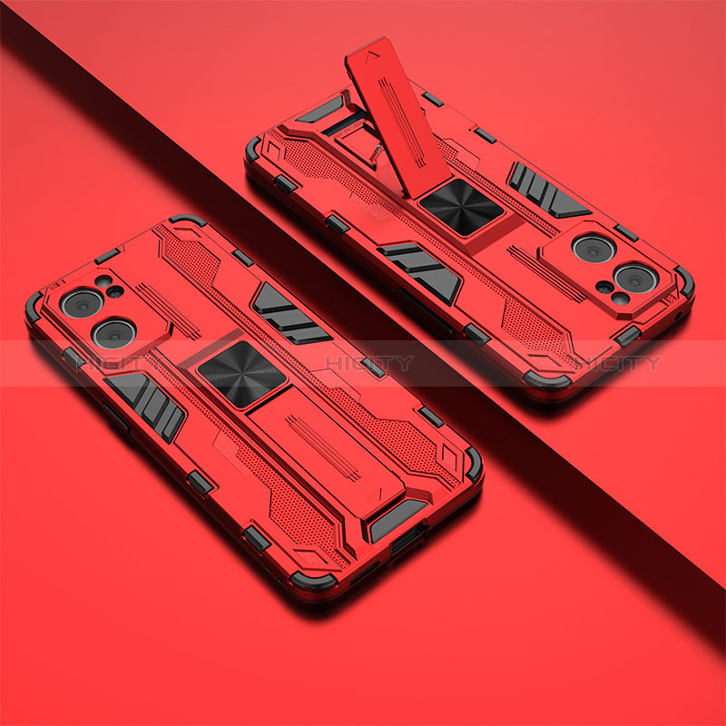 Coque Contour Silicone et Plastique Housse Etui Mat avec Aimant Magnetique Support T01 pour OnePlus Nord CE 2 5G Rouge Plus