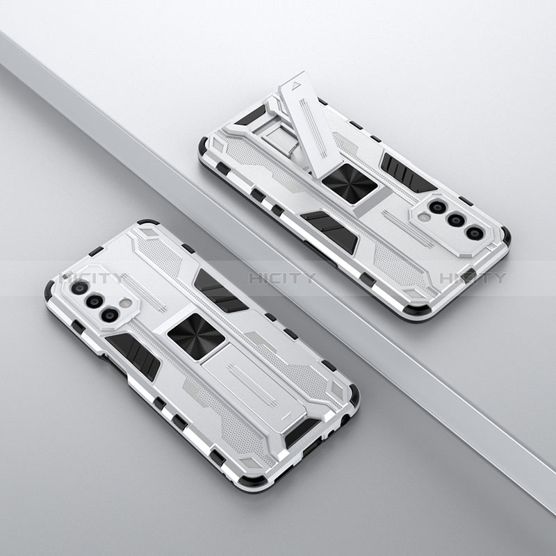 Coque Contour Silicone et Plastique Housse Etui Mat avec Aimant Magnetique Support T01 pour Oppo A54 5G Blanc Plus
