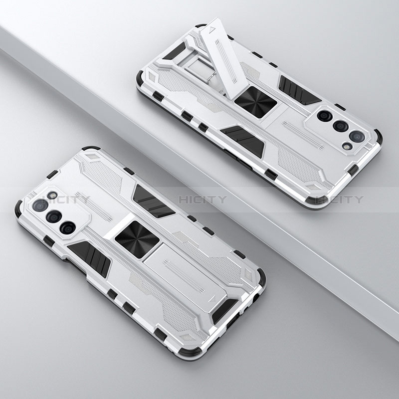Coque Contour Silicone et Plastique Housse Etui Mat avec Aimant Magnetique Support T01 pour Oppo A56 5G Blanc Plus