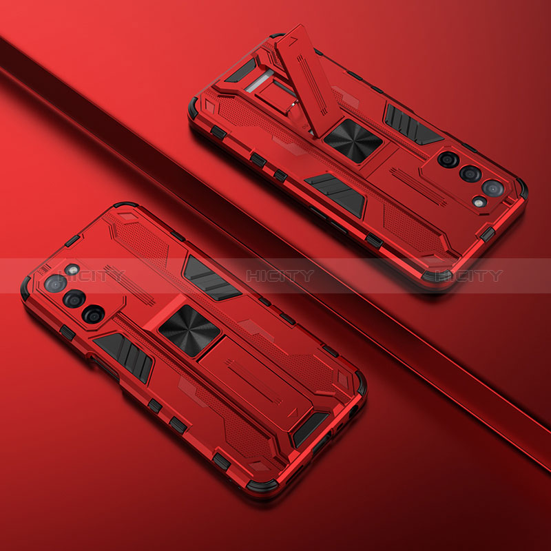 Coque Contour Silicone et Plastique Housse Etui Mat avec Aimant Magnetique Support T01 pour Oppo A56 5G Rouge Plus