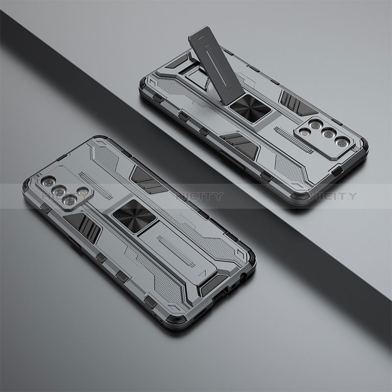 Coque Contour Silicone et Plastique Housse Etui Mat avec Aimant Magnetique Support T01 pour Oppo A95 4G Gris Plus