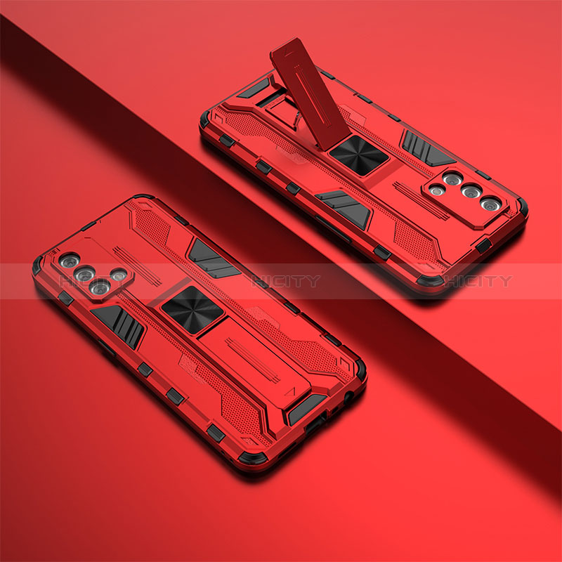 Coque Contour Silicone et Plastique Housse Etui Mat avec Aimant Magnetique Support T01 pour Oppo A95 4G Rouge Plus