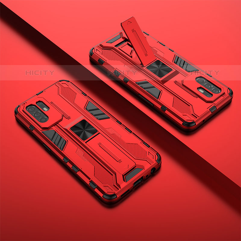 Coque Contour Silicone et Plastique Housse Etui Mat avec Aimant Magnetique Support T01 pour Oppo F19 Pro+ Plus 5G Rouge Plus