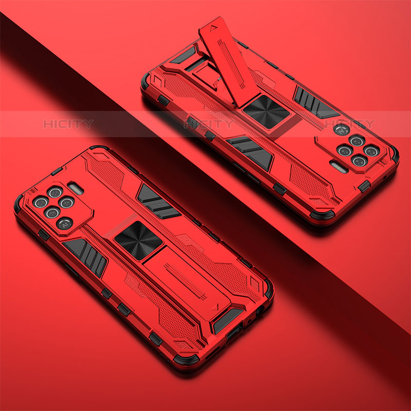 Coque Contour Silicone et Plastique Housse Etui Mat avec Aimant Magnetique Support T01 pour Oppo F19 Pro Rouge Plus