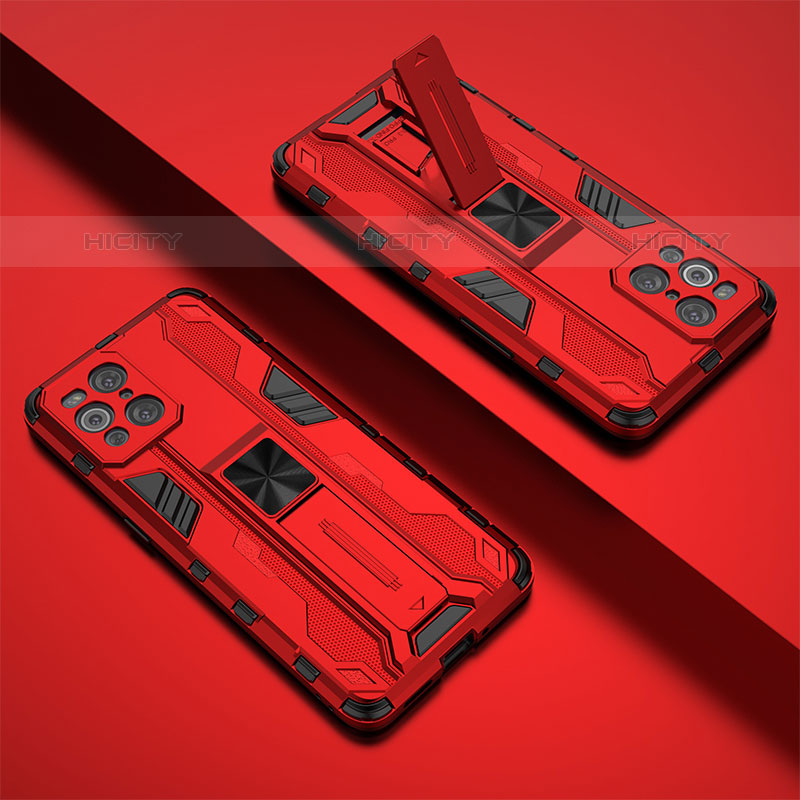 Coque Contour Silicone et Plastique Housse Etui Mat avec Aimant Magnetique Support T01 pour Oppo Find X3 Pro 5G Rouge Plus