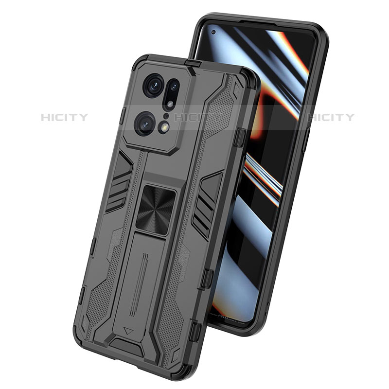 Coque Contour Silicone et Plastique Housse Etui Mat avec Aimant Magnetique Support T01 pour Oppo Find X5 Pro 5G Plus