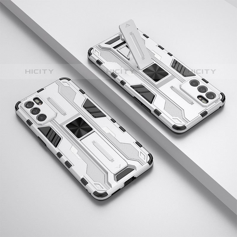 Coque Contour Silicone et Plastique Housse Etui Mat avec Aimant Magnetique Support T01 pour Oppo Reno6 5G Blanc Plus