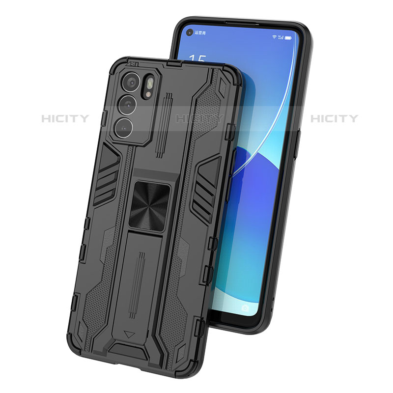 Coque Contour Silicone et Plastique Housse Etui Mat avec Aimant Magnetique Support T01 pour Oppo Reno6 5G Plus