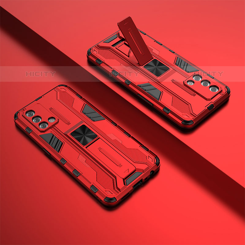 Coque Contour Silicone et Plastique Housse Etui Mat avec Aimant Magnetique Support T01 pour Oppo Reno6 Lite Rouge Plus