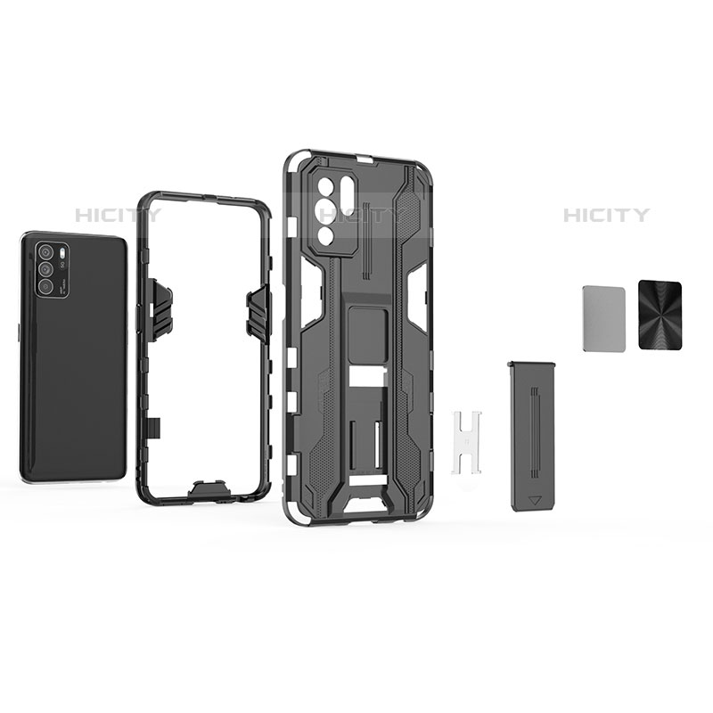 Coque Contour Silicone et Plastique Housse Etui Mat avec Aimant Magnetique Support T01 pour Oppo Reno6 Z 5G Plus