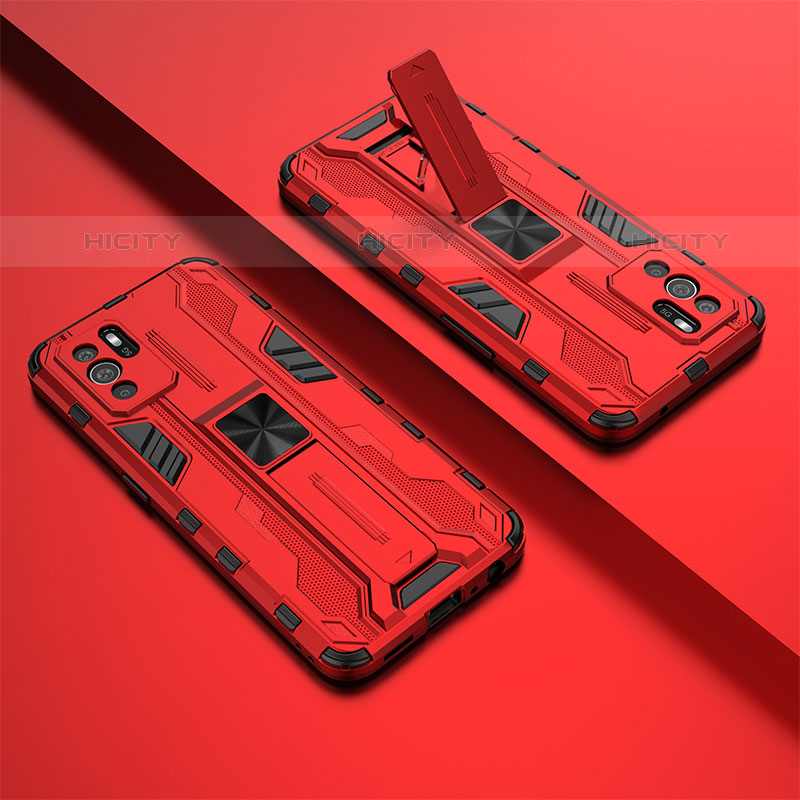 Coque Contour Silicone et Plastique Housse Etui Mat avec Aimant Magnetique Support T01 pour Oppo Reno6 Z 5G Rouge Plus