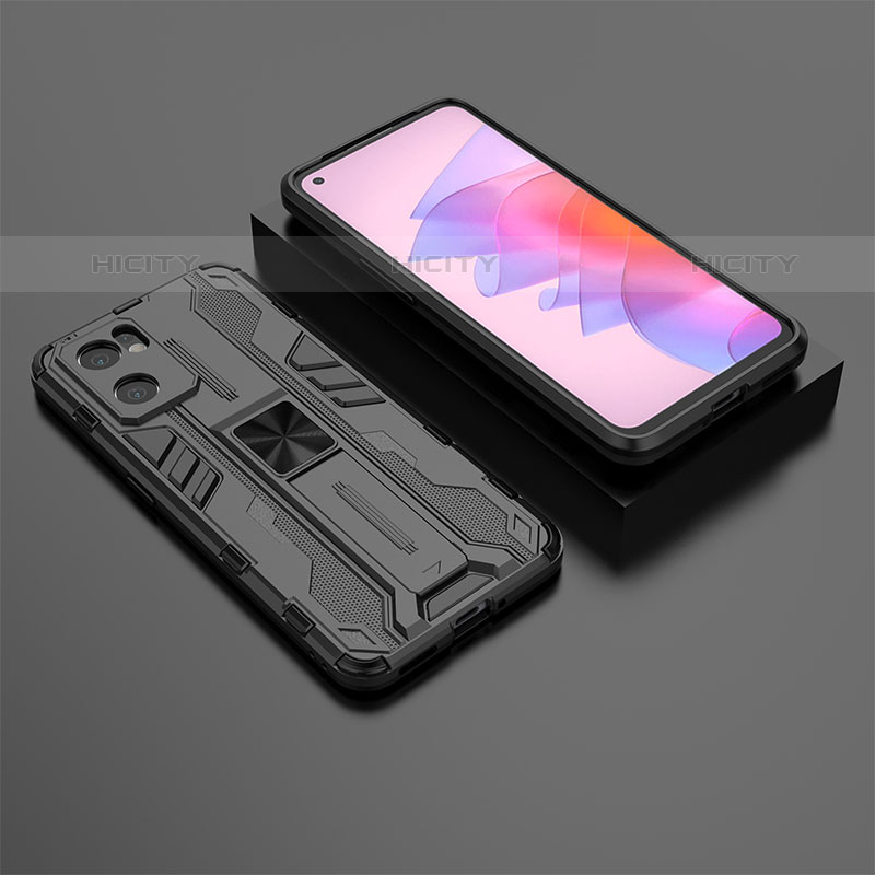 Coque Contour Silicone et Plastique Housse Etui Mat avec Aimant Magnetique Support T01 pour Oppo Reno7 SE 5G Noir Plus