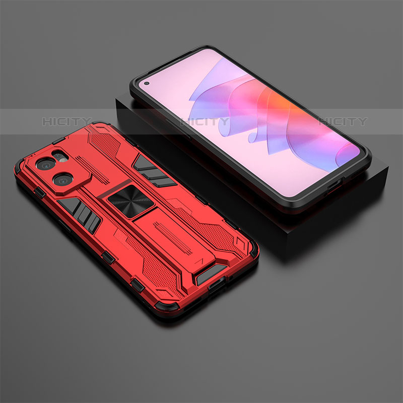 Coque Contour Silicone et Plastique Housse Etui Mat avec Aimant Magnetique Support T01 pour Oppo Reno7 SE 5G Rouge Plus