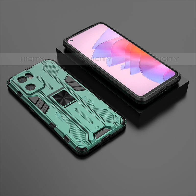 Coque Contour Silicone et Plastique Housse Etui Mat avec Aimant Magnetique Support T01 pour Oppo Reno7 SE 5G Vert Plus