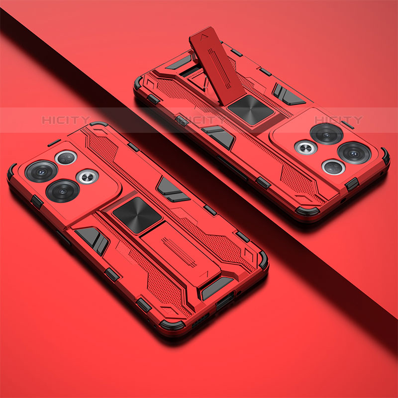 Coque Contour Silicone et Plastique Housse Etui Mat avec Aimant Magnetique Support T01 pour Oppo Reno8 Pro 5G Rouge Plus