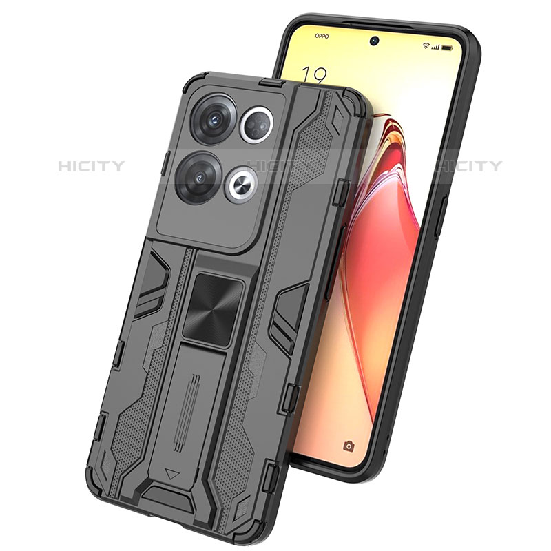 Coque Contour Silicone et Plastique Housse Etui Mat avec Aimant Magnetique Support T01 pour Oppo Reno8 Pro+ Plus 5G Plus