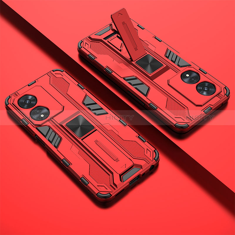 Coque Contour Silicone et Plastique Housse Etui Mat avec Aimant Magnetique Support T01 pour Oppo Reno8 T 5G Rouge Plus