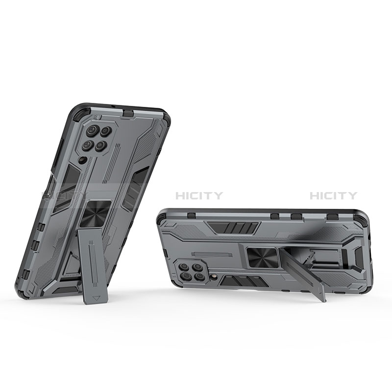 Coque Contour Silicone et Plastique Housse Etui Mat avec Aimant Magnetique Support T01 pour Samsung Galaxy A12 Gris Plus