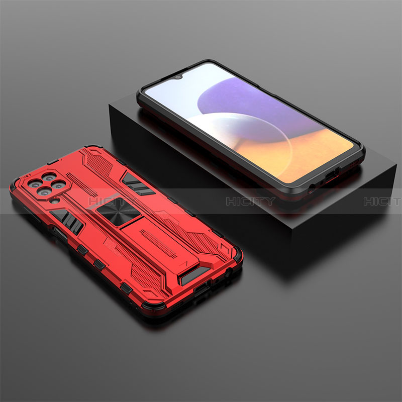 Coque Contour Silicone et Plastique Housse Etui Mat avec Aimant Magnetique Support T01 pour Samsung Galaxy A22 4G Rouge Plus