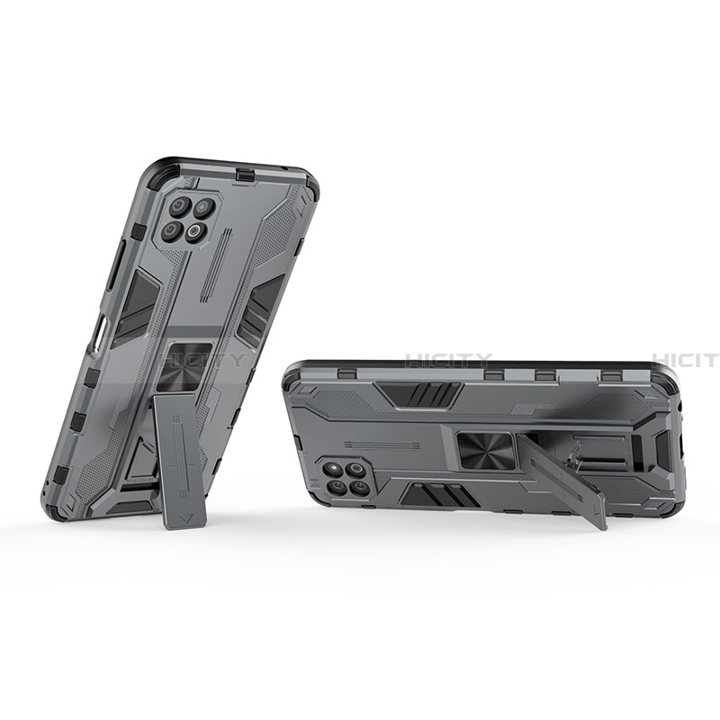 Coque Contour Silicone et Plastique Housse Etui Mat avec Aimant Magnetique Support T01 pour Samsung Galaxy A22 5G Gris Plus