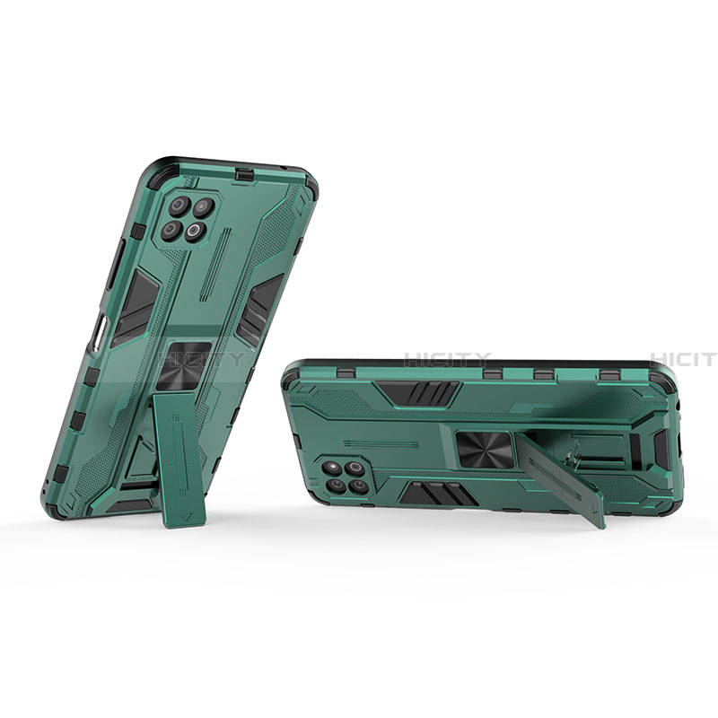 Coque Contour Silicone et Plastique Housse Etui Mat avec Aimant Magnetique Support T01 pour Samsung Galaxy A22 5G Vert Plus