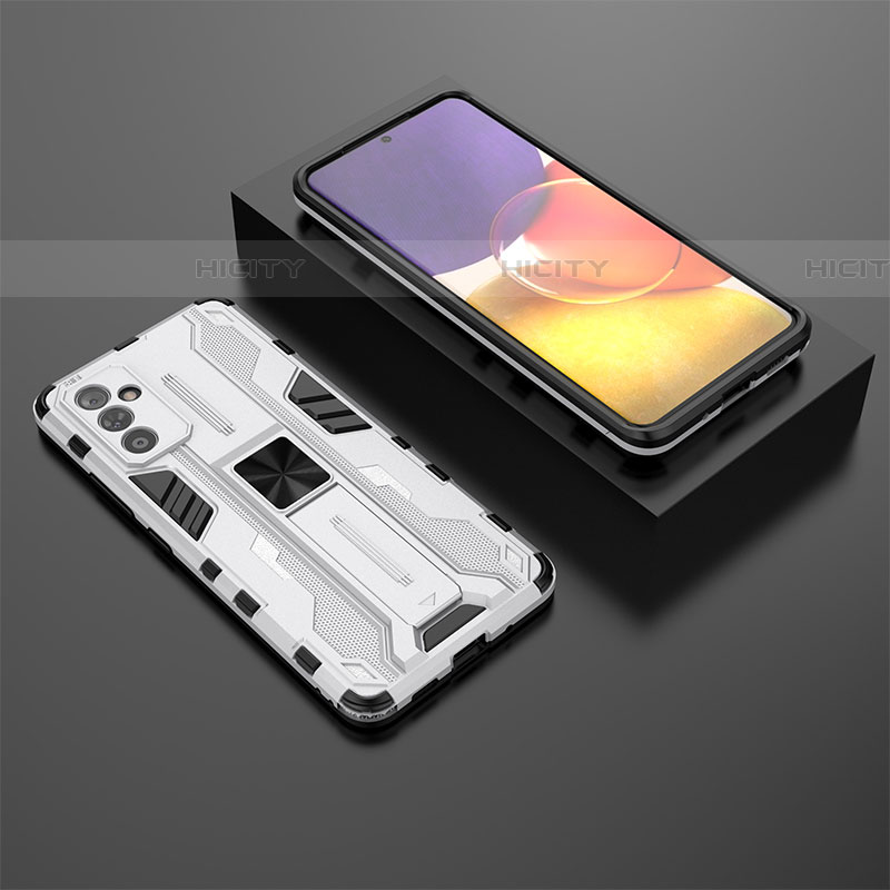 Coque Contour Silicone et Plastique Housse Etui Mat avec Aimant Magnetique Support T01 pour Samsung Galaxy A24 4G Blanc Plus