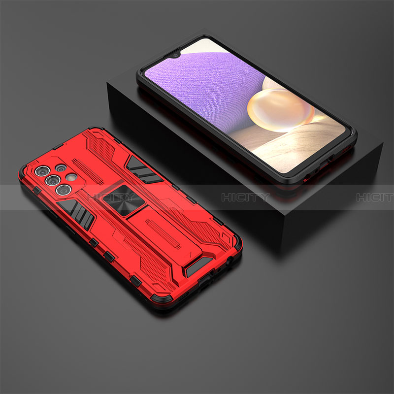 Coque Contour Silicone et Plastique Housse Etui Mat avec Aimant Magnetique Support T01 pour Samsung Galaxy A32 4G Rouge Plus