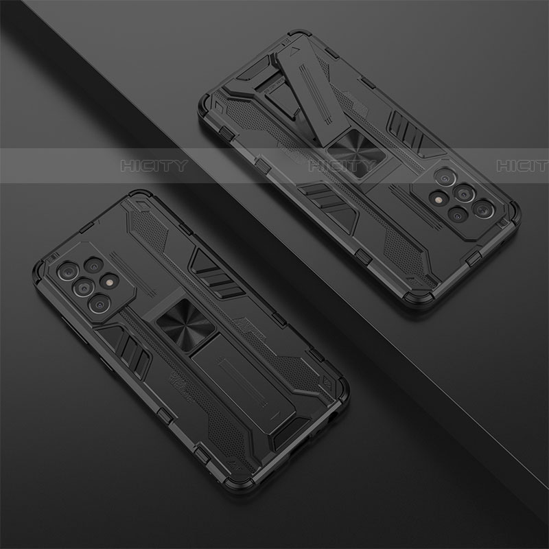 Coque Contour Silicone et Plastique Housse Etui Mat avec Aimant Magnetique Support T01 pour Samsung Galaxy A52 5G Noir Plus