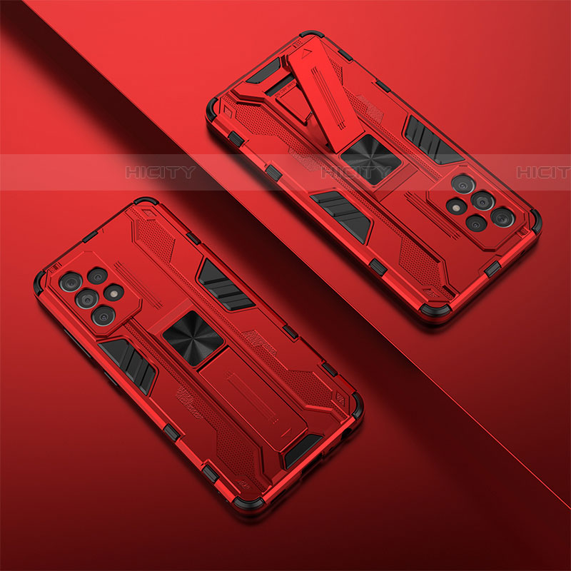 Coque Contour Silicone et Plastique Housse Etui Mat avec Aimant Magnetique Support T01 pour Samsung Galaxy A52 5G Rouge Plus