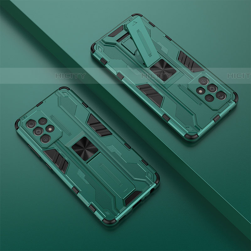 Coque Contour Silicone et Plastique Housse Etui Mat avec Aimant Magnetique Support T01 pour Samsung Galaxy A52 5G Vert Plus