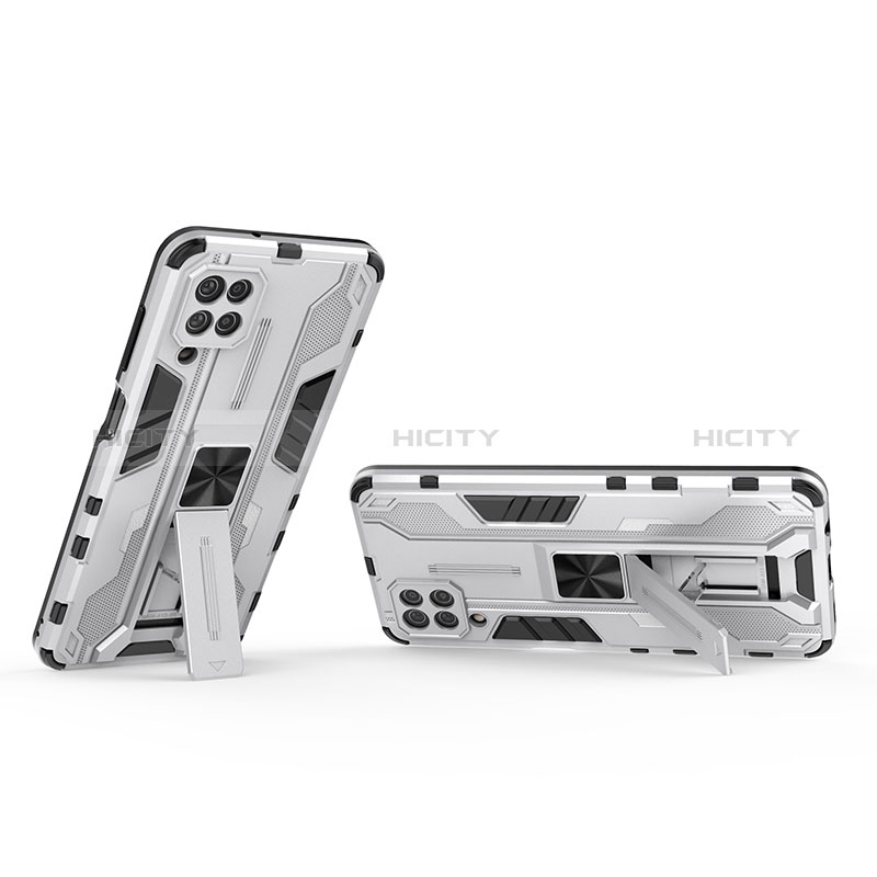 Coque Contour Silicone et Plastique Housse Etui Mat avec Aimant Magnetique Support T01 pour Samsung Galaxy F12 Blanc Plus