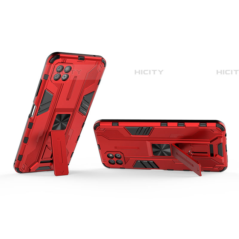 Coque Contour Silicone et Plastique Housse Etui Mat avec Aimant Magnetique Support T01 pour Samsung Galaxy F42 5G Rouge Plus