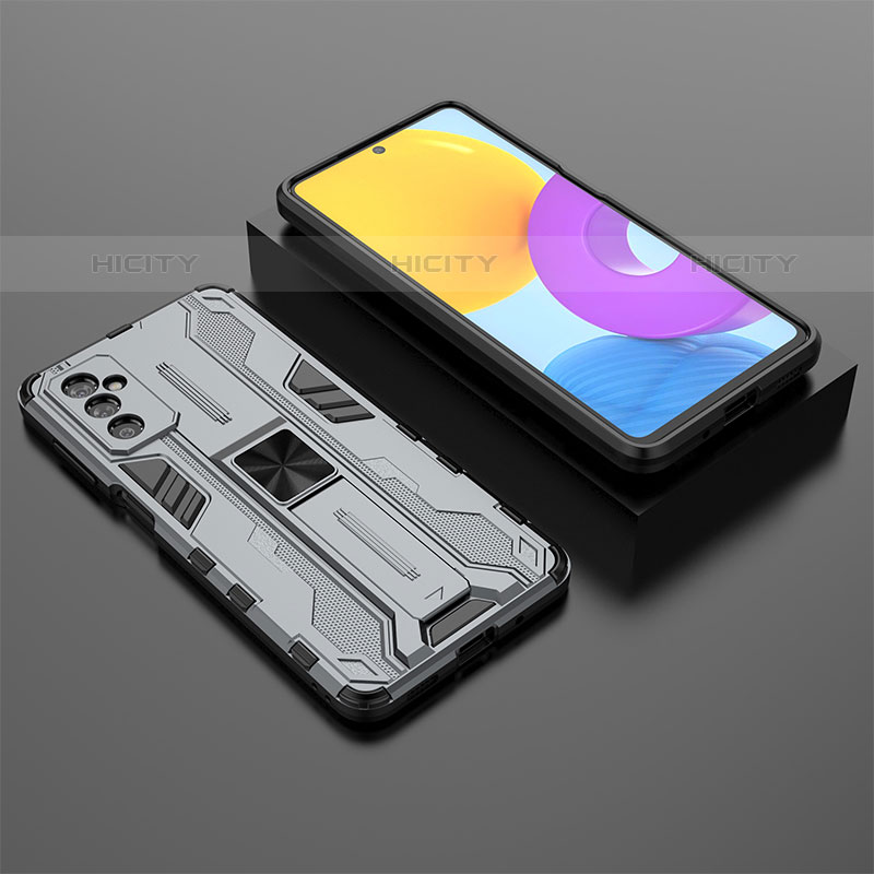 Coque Contour Silicone et Plastique Housse Etui Mat avec Aimant Magnetique Support T01 pour Samsung Galaxy M52 5G Gris Plus