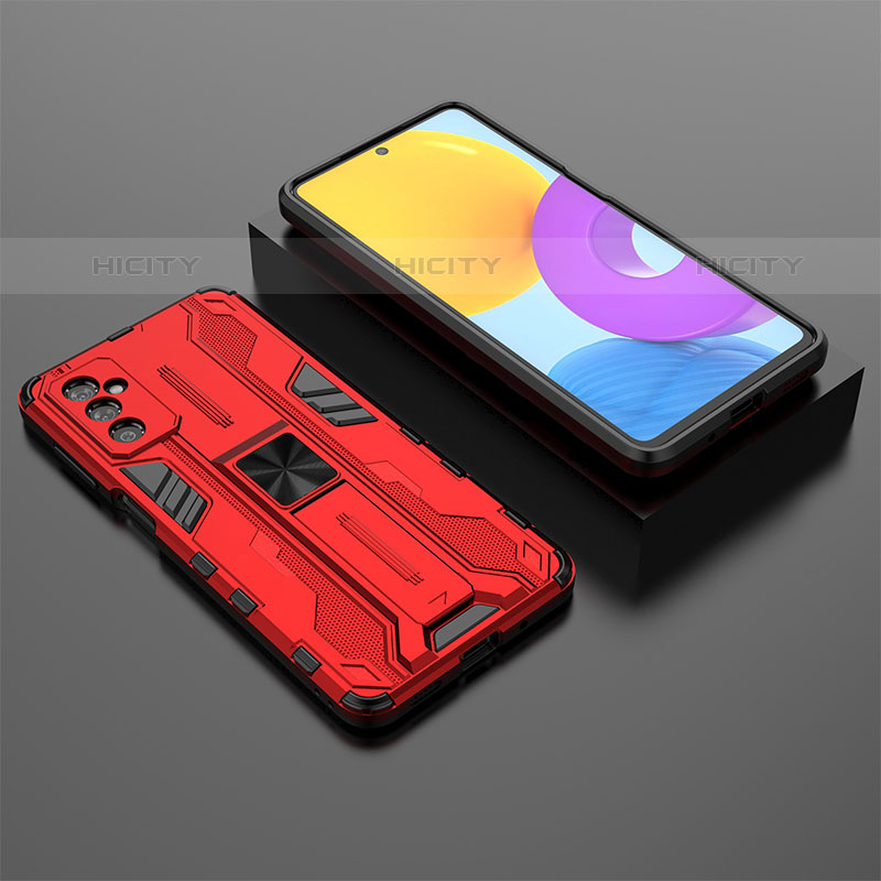 Coque Contour Silicone et Plastique Housse Etui Mat avec Aimant Magnetique Support T01 pour Samsung Galaxy M52 5G Rouge Plus