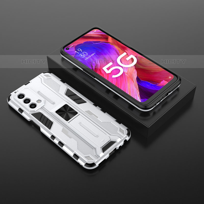 Coque Contour Silicone et Plastique Housse Etui Mat avec Aimant Magnetique Support T02 pour OnePlus Nord N200 5G Blanc Plus